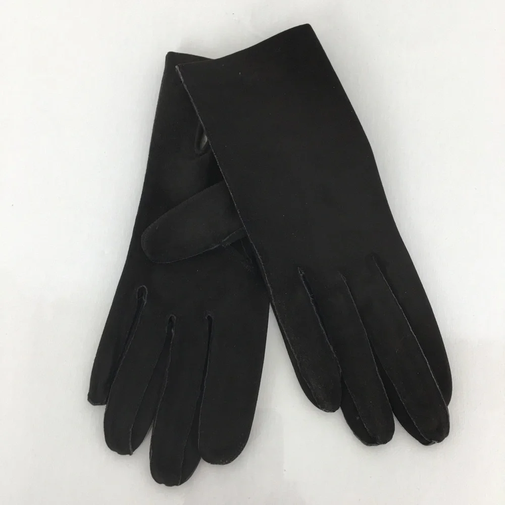 Vintage Kay Fuchs Faux Suede Leather Gloves Black 66378 Made in France